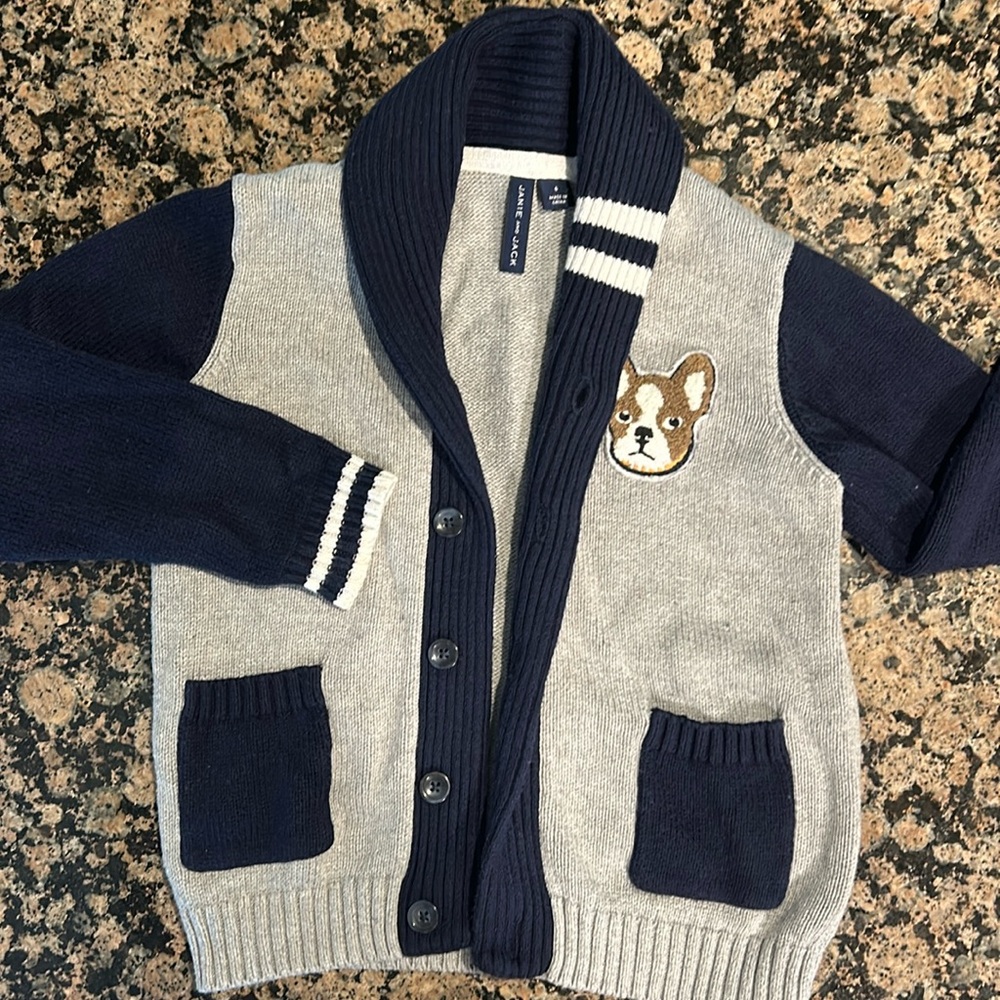 Janie & Jack Toddler Boys Button Down Frenchie Sweater - size 4T